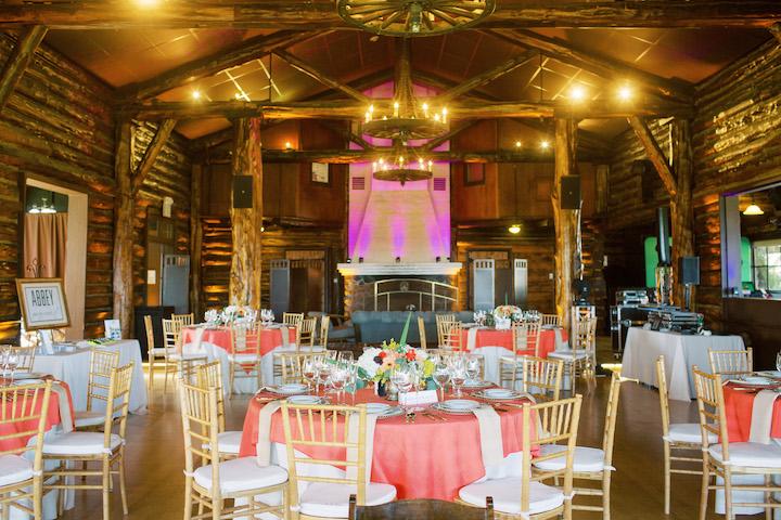 The interior of the Log Cabin decorated for a special event.