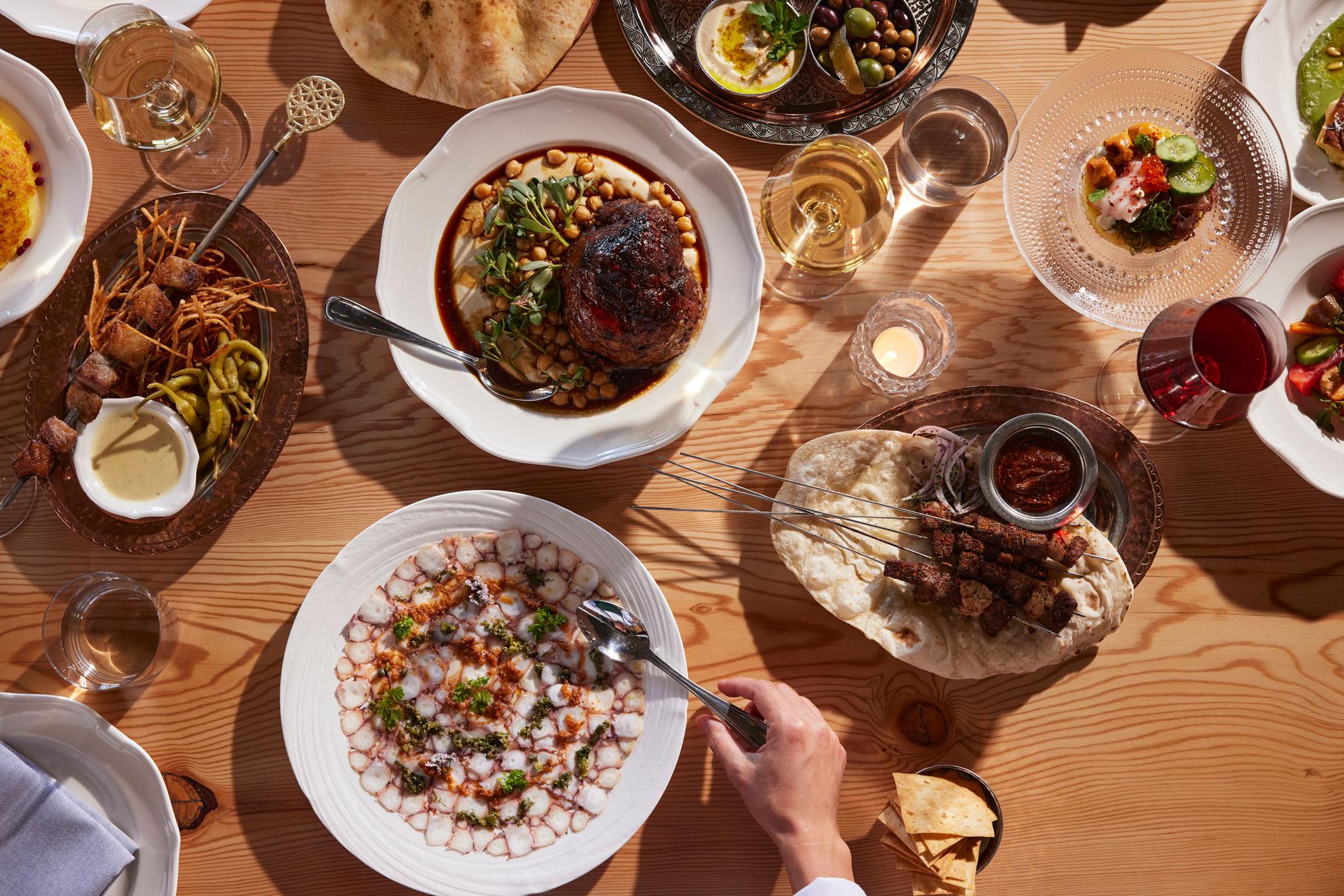 Lamb Shoulder, Kebabs, and Octopus dishes from Dalida.