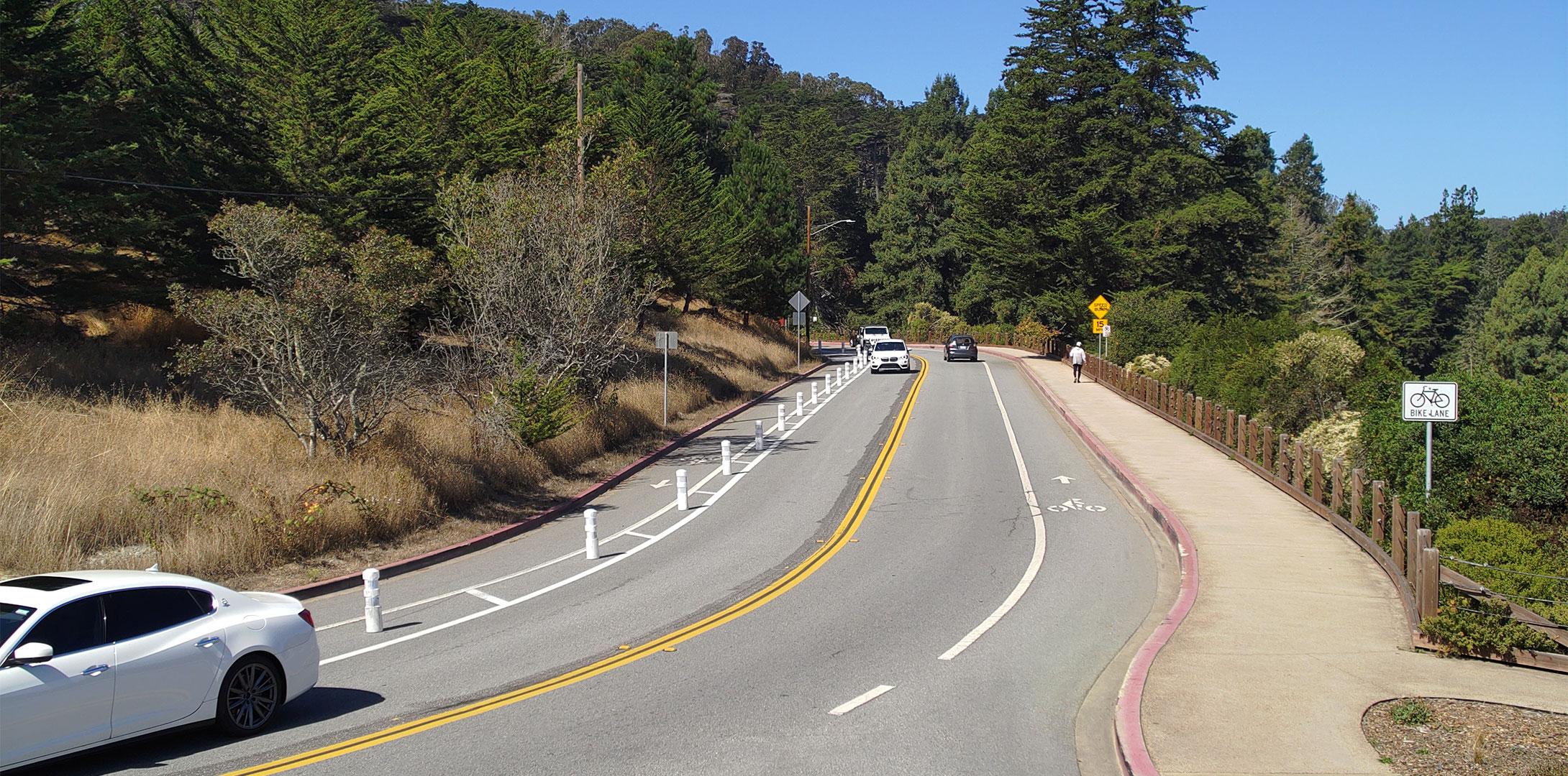 Car and bike lanes in the Presidio